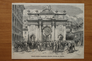 Holzstich Kriegsfefangene Italiener in Innsbruck 1866 Krieg itlienische Kriegsfreiwillige Österreich Italien
